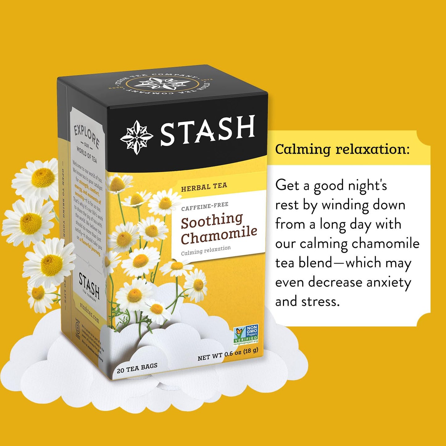 Stash Chamomile Herbal Tea - Caffeine Free, Non-GMO, 20 Count (Pack of 6) - 120 Bags Total