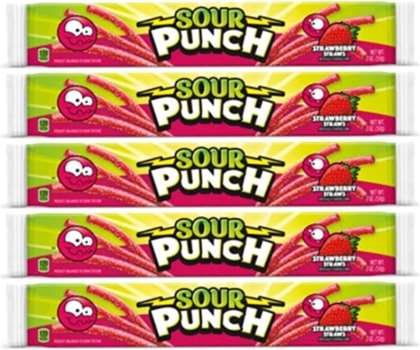 Sour Punch Straws Bundle 5 Items Gift Assortment 2 ounce pack each, 5 packs total (Strawberry)