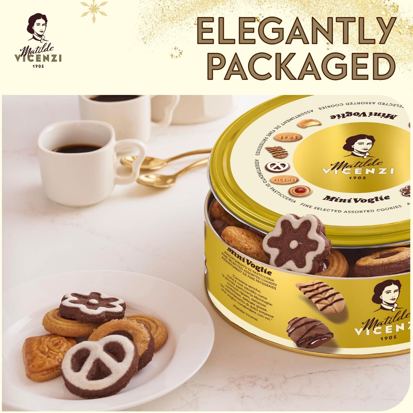 Matilde Vicenzi Minivoglie Shortbread Cookies Gift Tin - Assorted Italian Butter Cookies & Pastries For Gifting, Italian Cookies Gifts For Birthdays, & Special Occasions, Kosher Dairy, Non-Gmo, 17.6 Oz