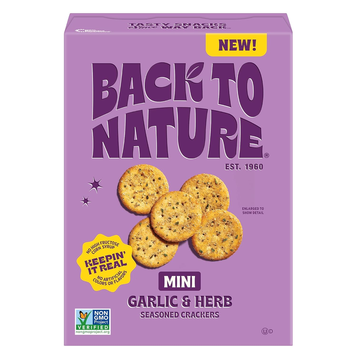 NEW Back to Nature Garlic & Herb Mini Seasoned Crackers, Non-GMO, Plant-Based Snack Cracker, Snack Happy, 5 oz Box