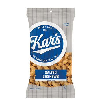 Kars Nuts Salted Cashews, 3 oz Individual Snack Packs - Bulk Pack of 12, Gluten-Free Snack Mix