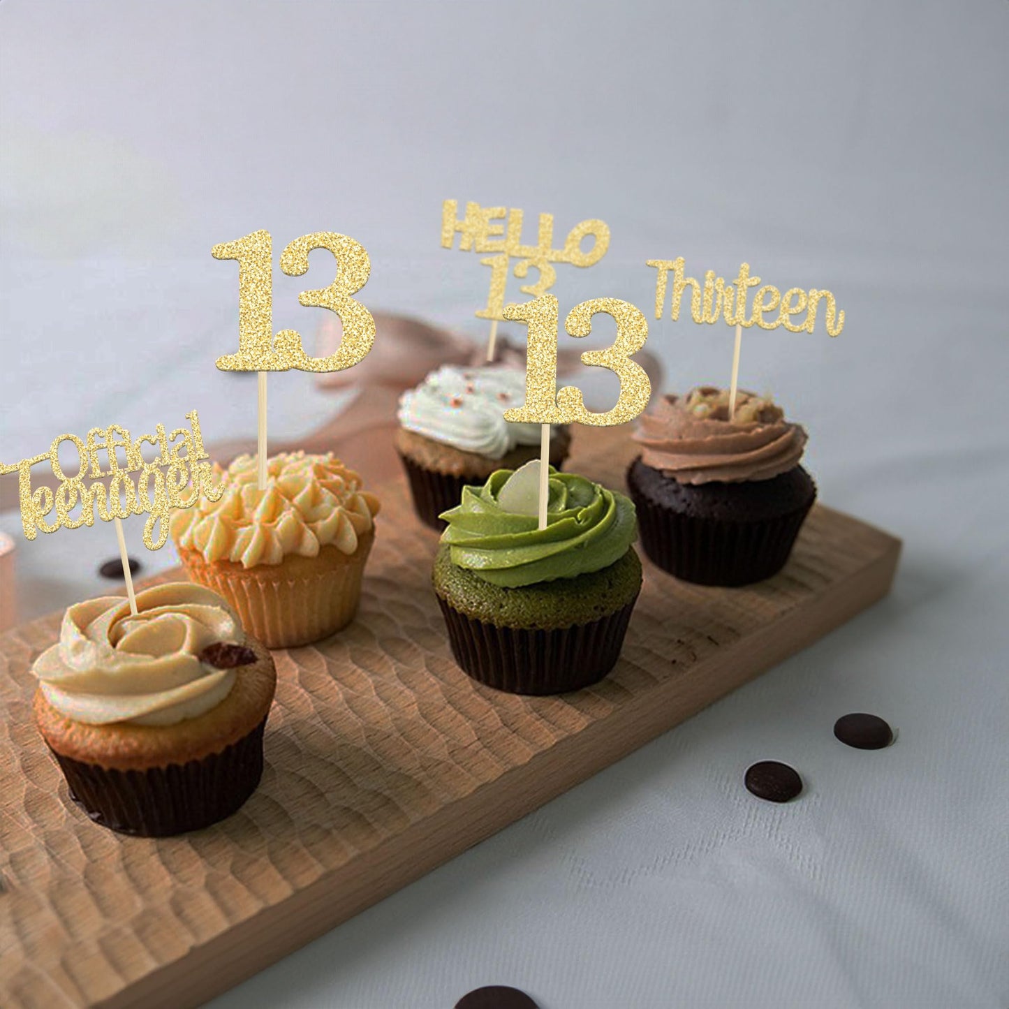 Gyufise 24Pcs Gold Glitter 13Th Birthday Cupcake Toppers Hello 13 Thirteen Cake Toppers Official Teenager Cupcake Picks 13Th Bir