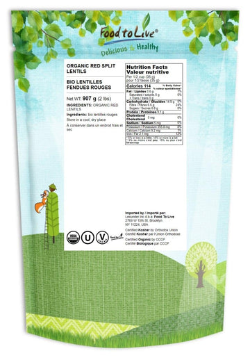Food To Live Organic Red Split Lentils, 2 Pounds - Non-Gmo, Masoor Dal, Dried, Vegan, Kosher, Bulk. No Soaking Required. Source