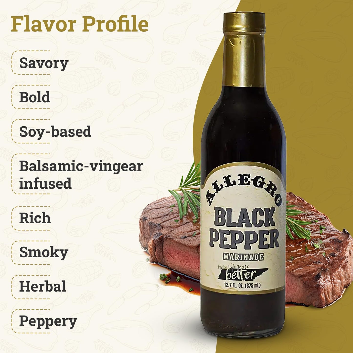 Allegro Marinade - Black Pepper, Perfect for Meat & Veggies, 12.7 Oz (Pack of 2), Kosher & Gluten Free