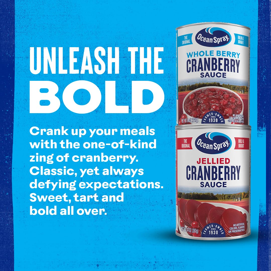 Ocean Spray Whole Cranberry Sauce, Whole Berry, 14 Oz Can, Pack of 24