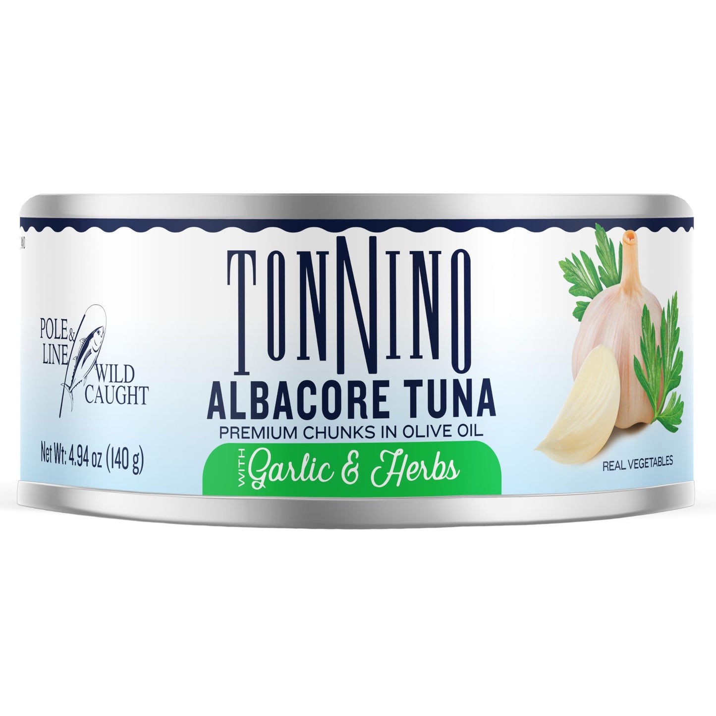 Tonnino Tuna Fish Albacore - Premium Chunk in Olive Oil with Garlic & Herbs - 4.94 oz (Pack of 12) - Ready to Eat Protein Snacks