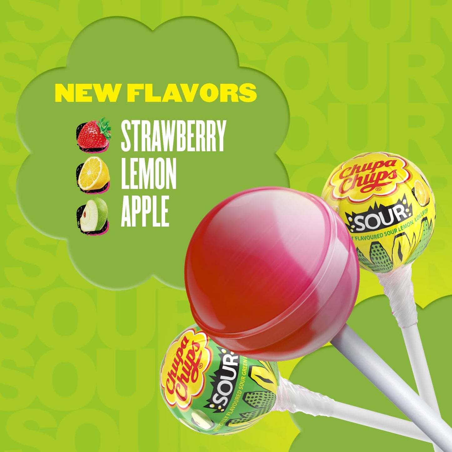 Chupa Chups SOUR Lollipops Variety Pack, Lemon, Strawberry, Apple Flavors, 4.2 oz (Pack of 8), Individually Wrapped Holiday Candy