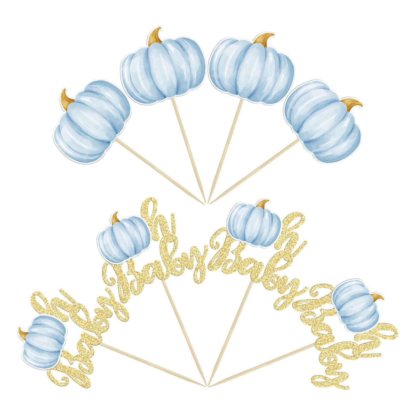 Gyufise 24Pcs Pumpkin Oh Baby Cupcake Toppers Blue Fall Pumpkin Cupcake Picks Baby Shower Cake Decorations Pumpkin Themed Baby S