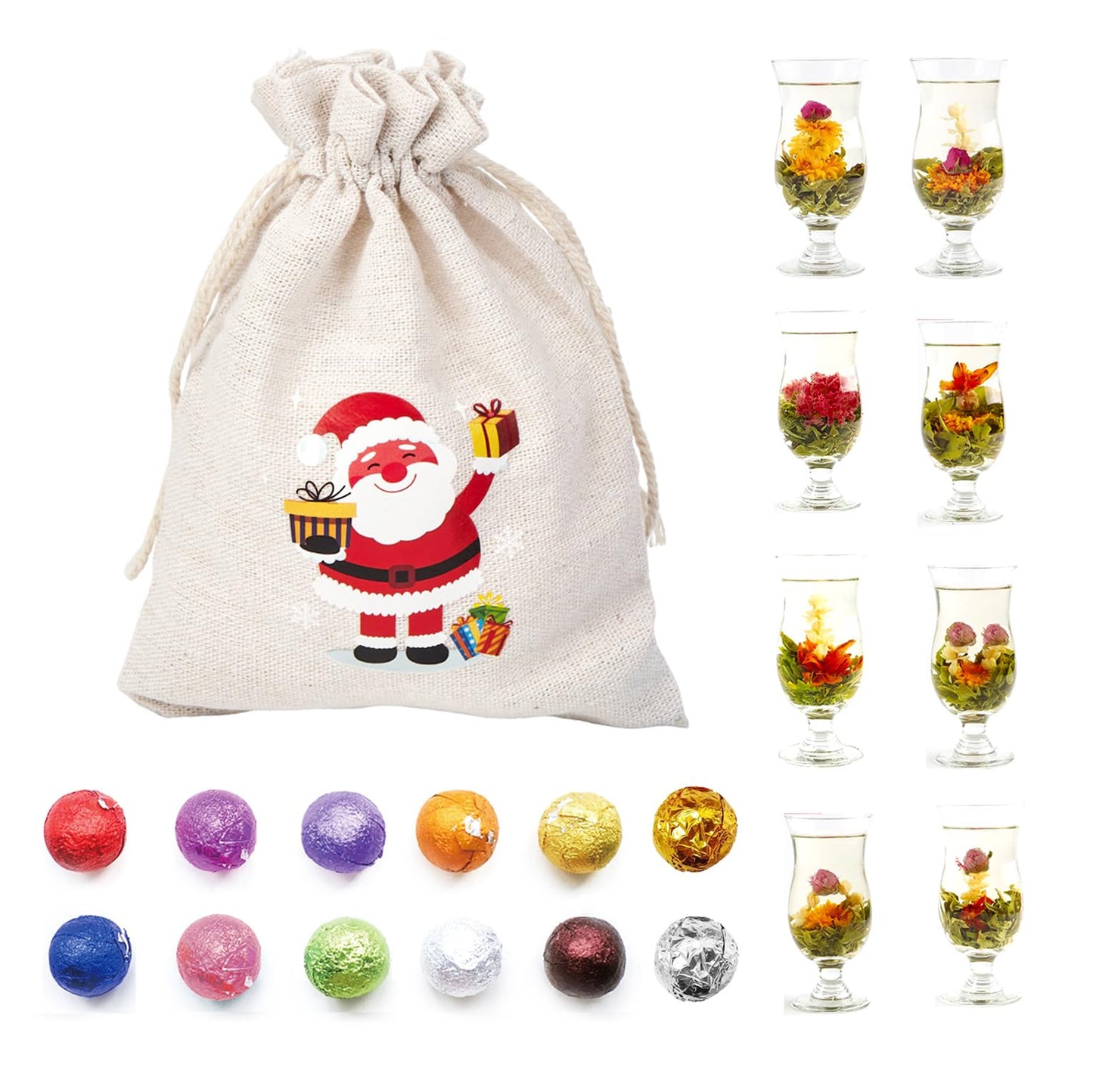 12 Assorted Blooming Flower Tea Balls Gift Set For Christmas| Handmade Herbal Flowering Tea Balls Variety Individual Packing| Blooming Green Teas With Flowers For Teas Lovers  Anniversary  Valentine  Birthday