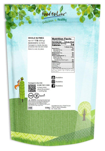 Food to Live Whole Nutmeg, Aromatic Spice, Rich in Antioxidants, 16 Ounce