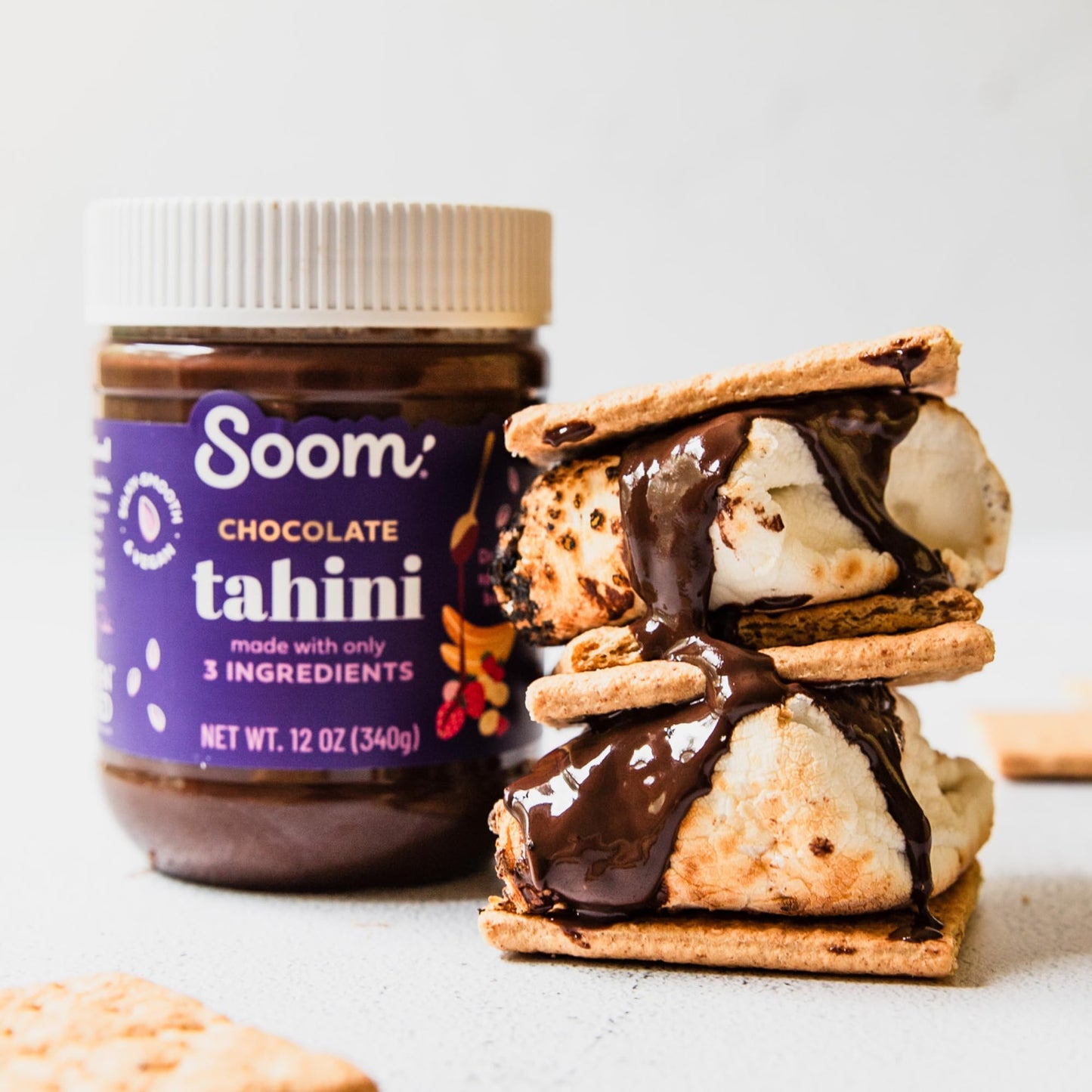 Soom Foods Chocolate Sesame Spread - 12oz (2 Pack) | Made with 3 Ingredients, Low Sugar, Dairy-Free, Nut-Free, Gluten-Free, Palm