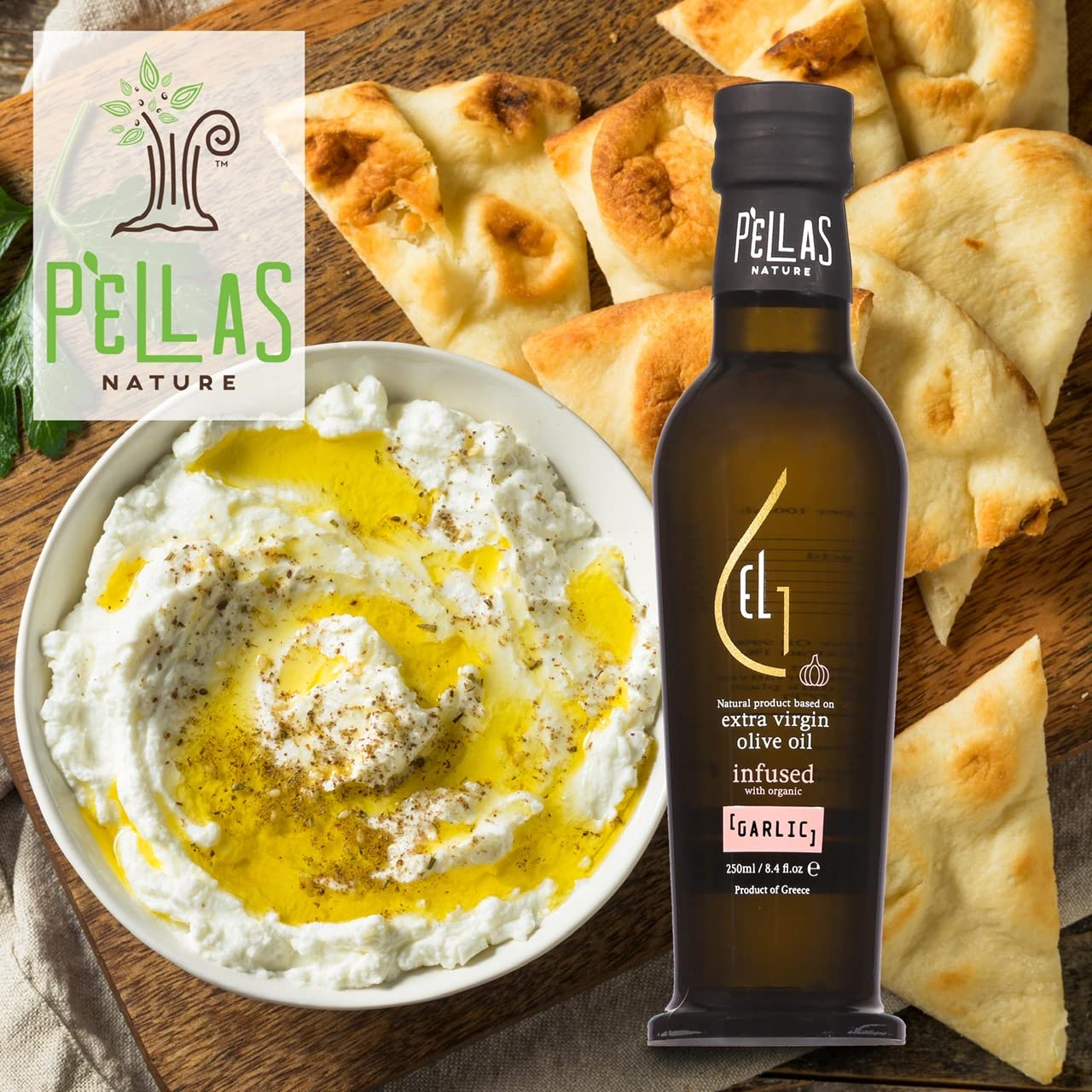 Pellas Nature Organic Garlic Infused Extra Virgin Olive Oil, 8.5 oz, Kosher, Glass Bottle, Gold Award