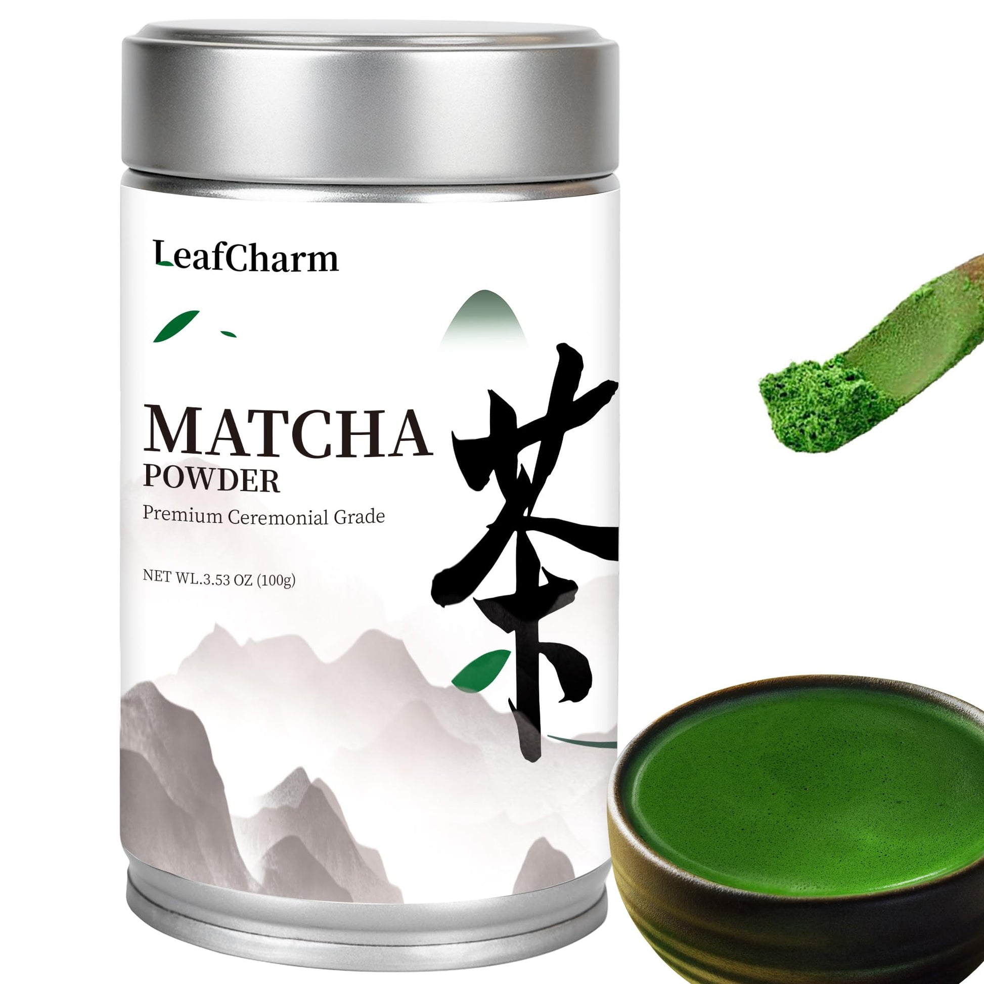 Leafcharm Ceremonial Grade Matcha Powder 100G 3.52Oz Resealable Tin Sugar Free Matcha Powder Rich In Antioxidants & Energy Boosting  New Year Wellness Gift Daily Ritual For Cafe  Latte  Collagen & Smoothies