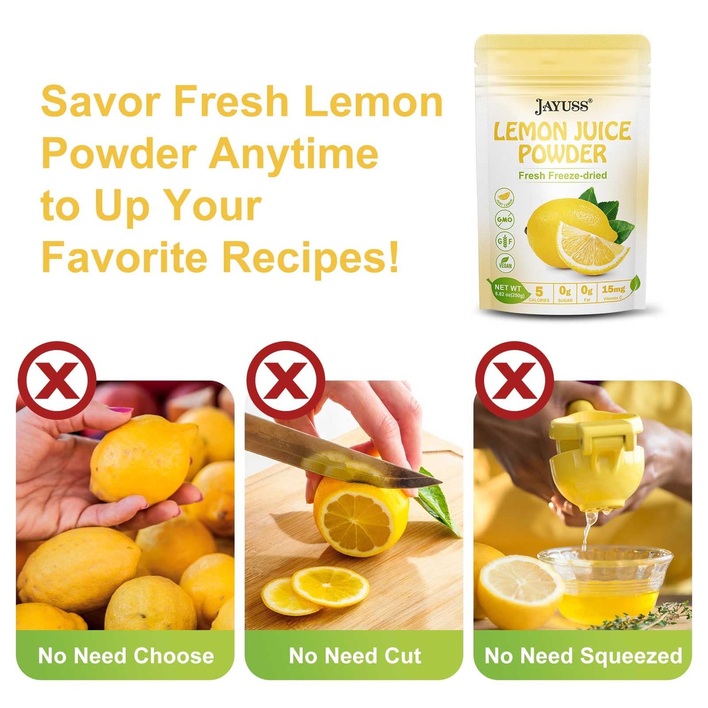 Jayuss Lemon Juice Powder 8.82 Ounce, 100% Natural, Freeze Dried Lemon Juice, No Sugar Or Additives, Great For Drinks, Smoothies