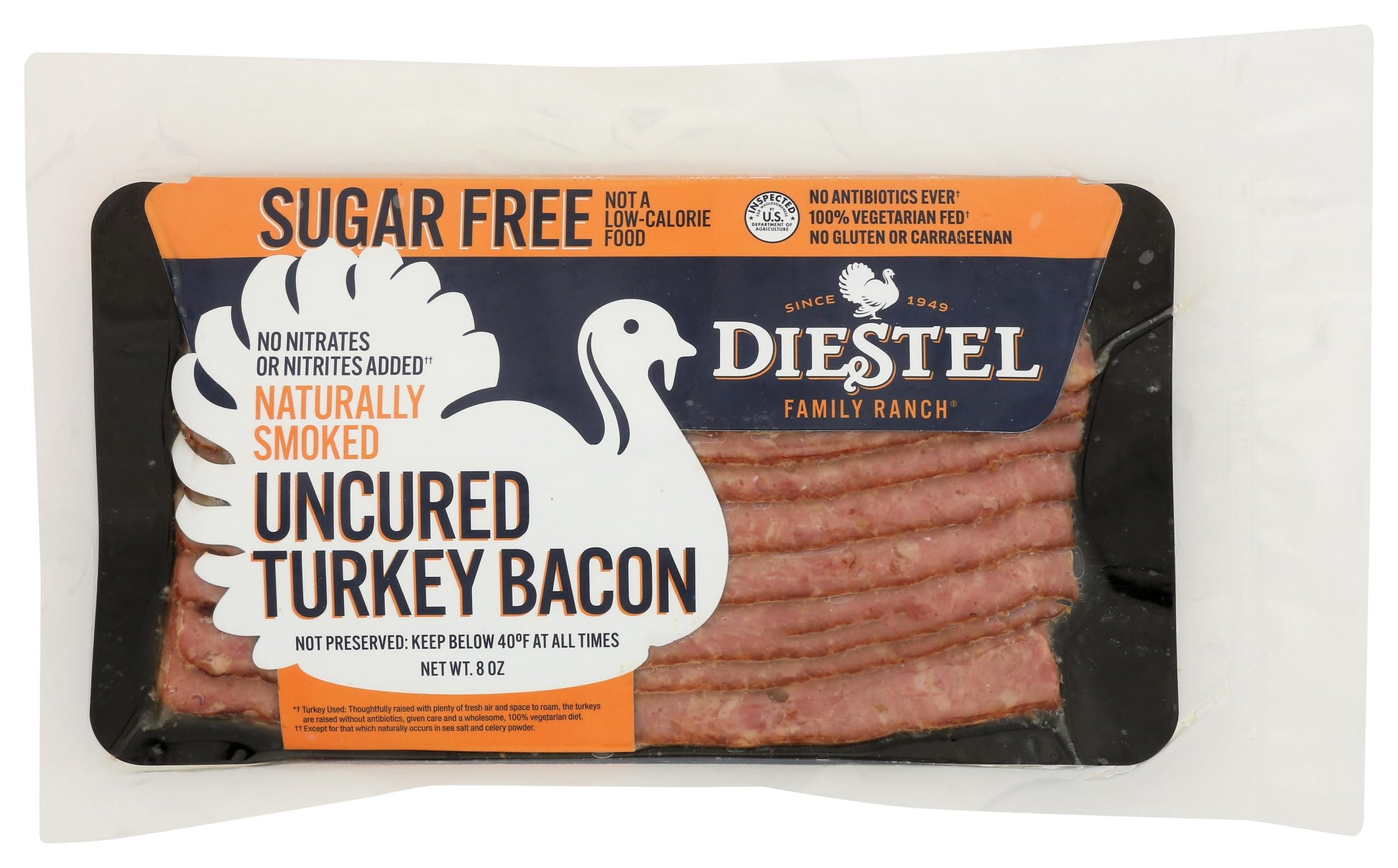 DIESTEL TURKEY RANCH Sugar Free Turkey Bacon, 8 OZ