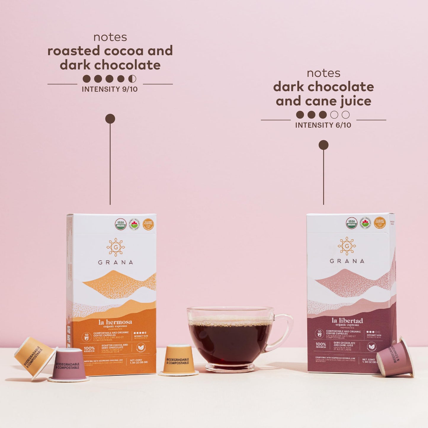 G Grana Coffee Pods, Compatible with Nespresso OriginalLine, 40 Count, Organic 100% Arabica, Dark & Medium-Dark Roast