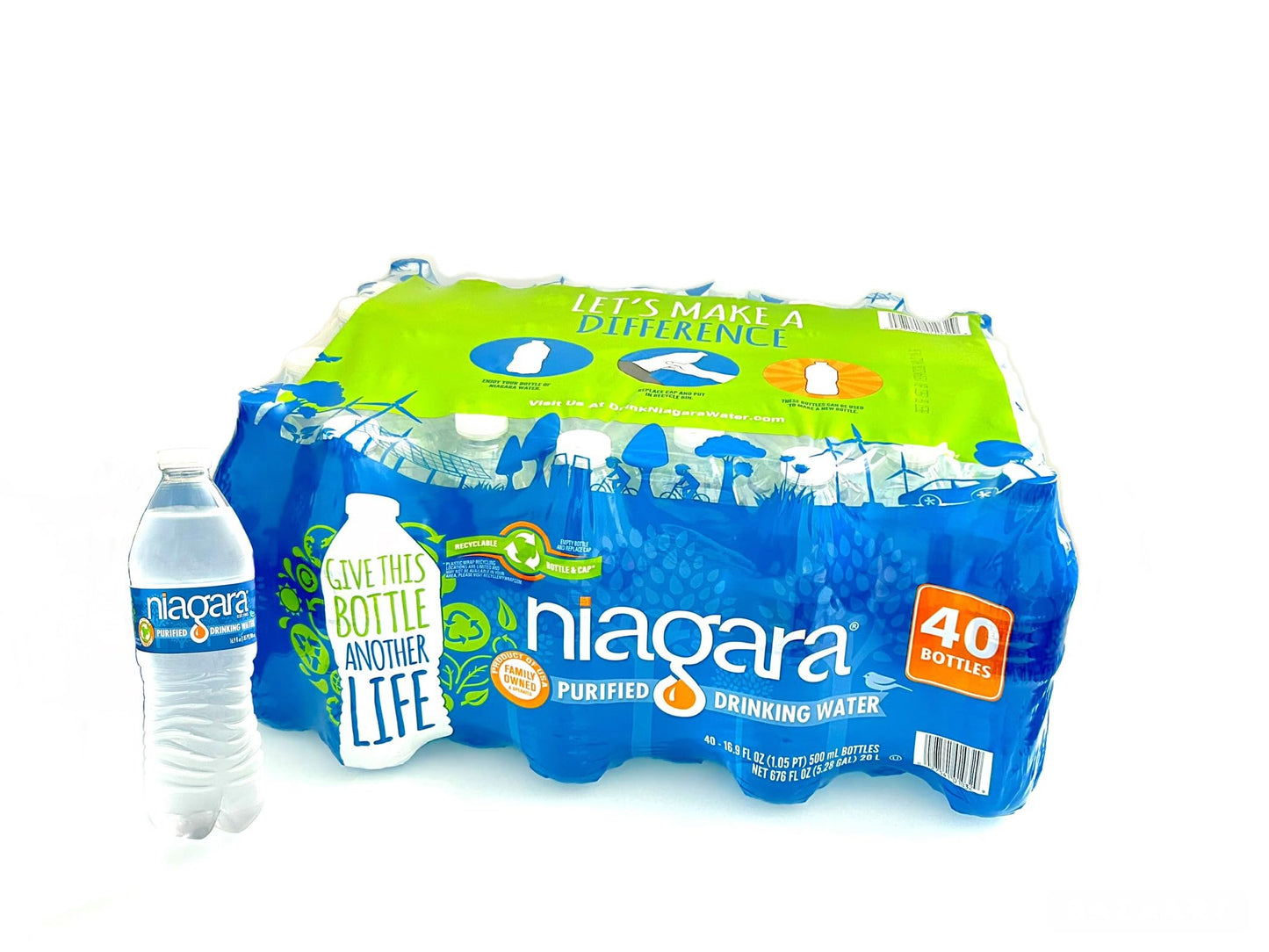 Niagara Purified Drinking Water - 16.9oz Bottles, 40 Bottles/Case, 1920 Bottles/Full Pallet - Refreshing Hydration Solution