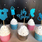 30-Pack Glitter Baby Shower Cupcake Toppers Cake Topper, Blue Oh Baby Onesie Bottle Foot Print Nipple Cupcake Toppers Cake Toppe