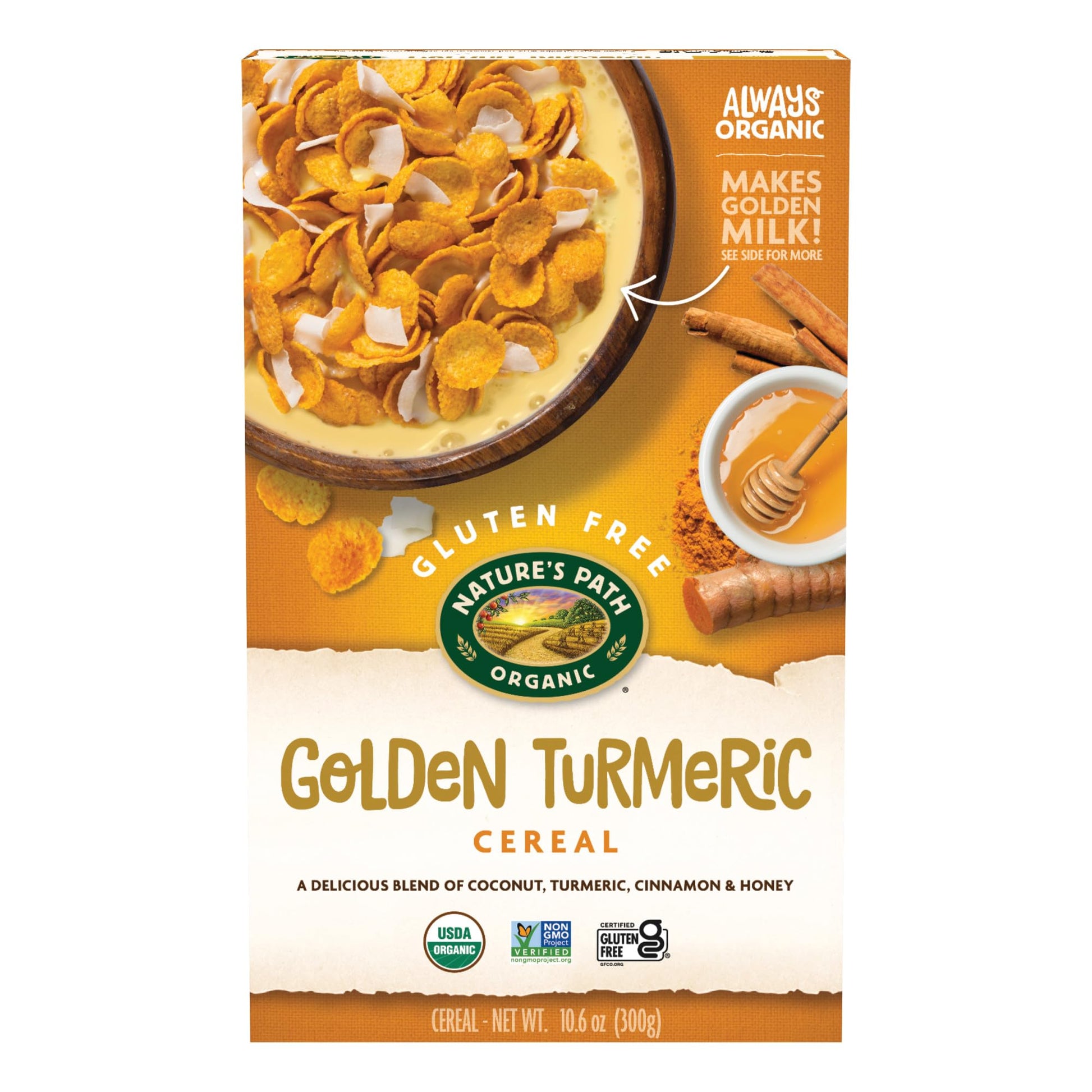 Natures Path Organic Gluten Free Golden Turmeric Cereal, 10.6 Ounce (Pack Of 6), Rated Best Cereal On Taste And Nutrition