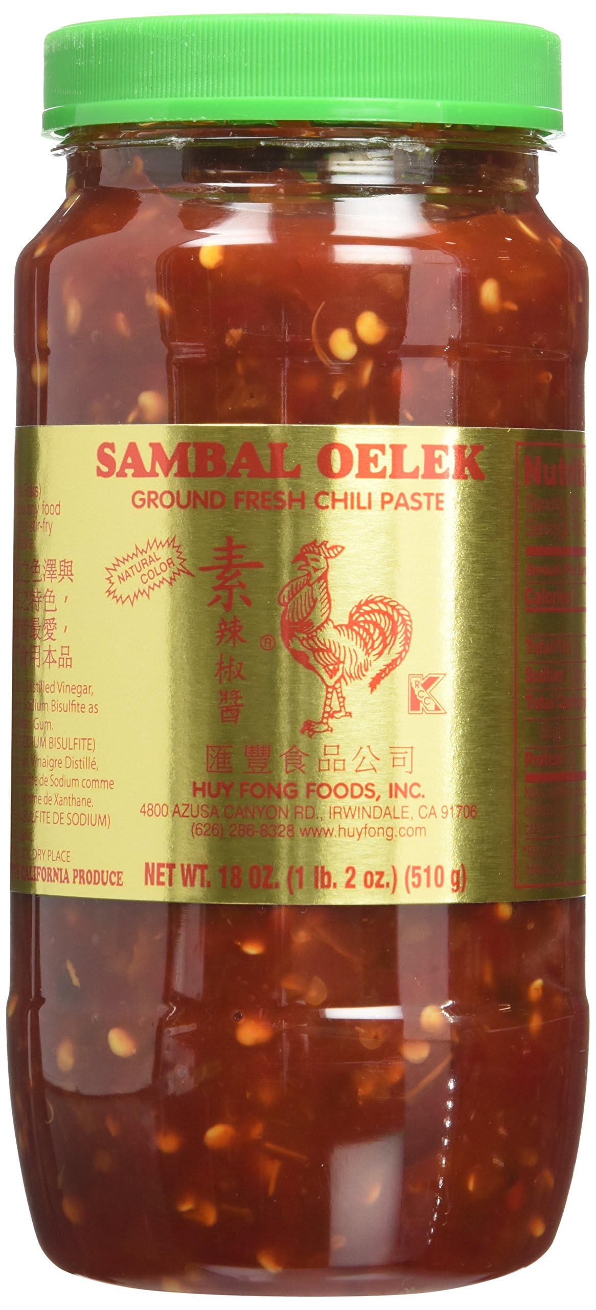 Sambal Oelek Chili Paste 18 Oz (1 Pack) - Premium Spicy and Flavorful Asian Condiment, Ideal for Cooking, Dipping, and Enhancing