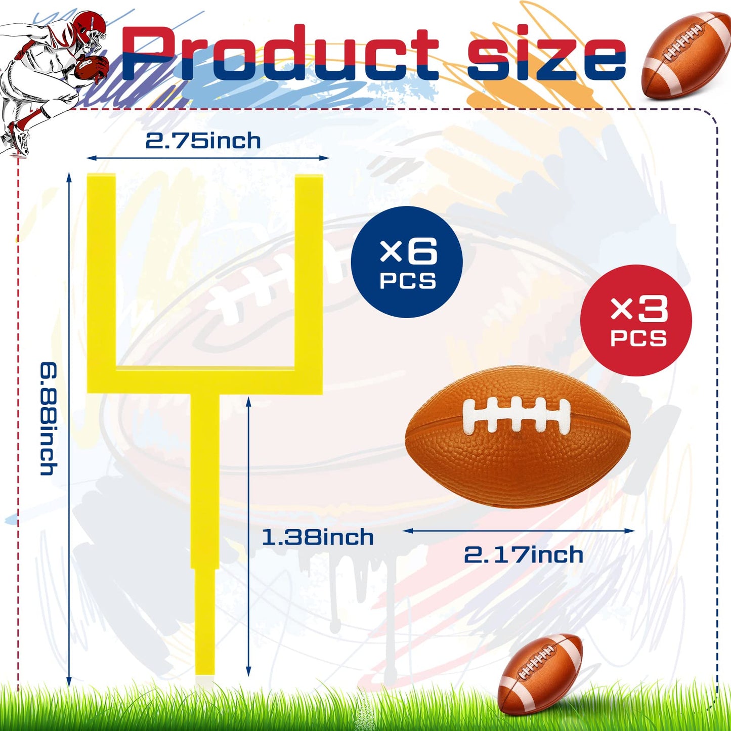 Taiyin 9 Pcs Football Cake Decorations 6 Cake Goal Post Topper Field 3 Mini Sport Balls For Football Themed Birthday Party Event