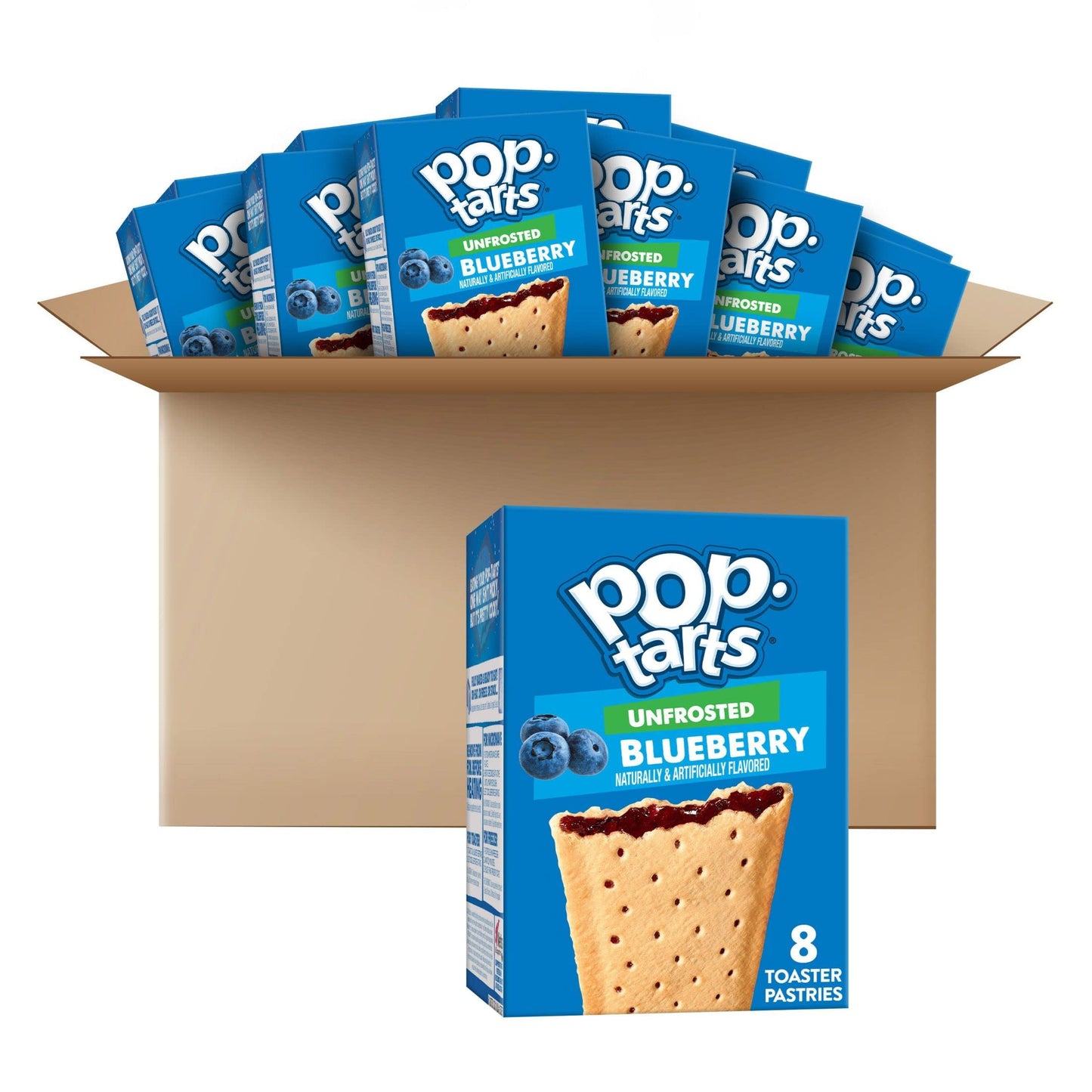 Pop-Tarts Toaster Pastries, Breakfast Food And Kids Snacks, Unfrosted Blueberry, 10.15Lb Case (96 Pop-Tarts)