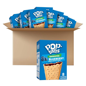 Pop-Tarts Toaster Pastries, Breakfast Food And Kids Snacks, Unfrosted Blueberry, 10.15Lb Case (96 Pop-Tarts)