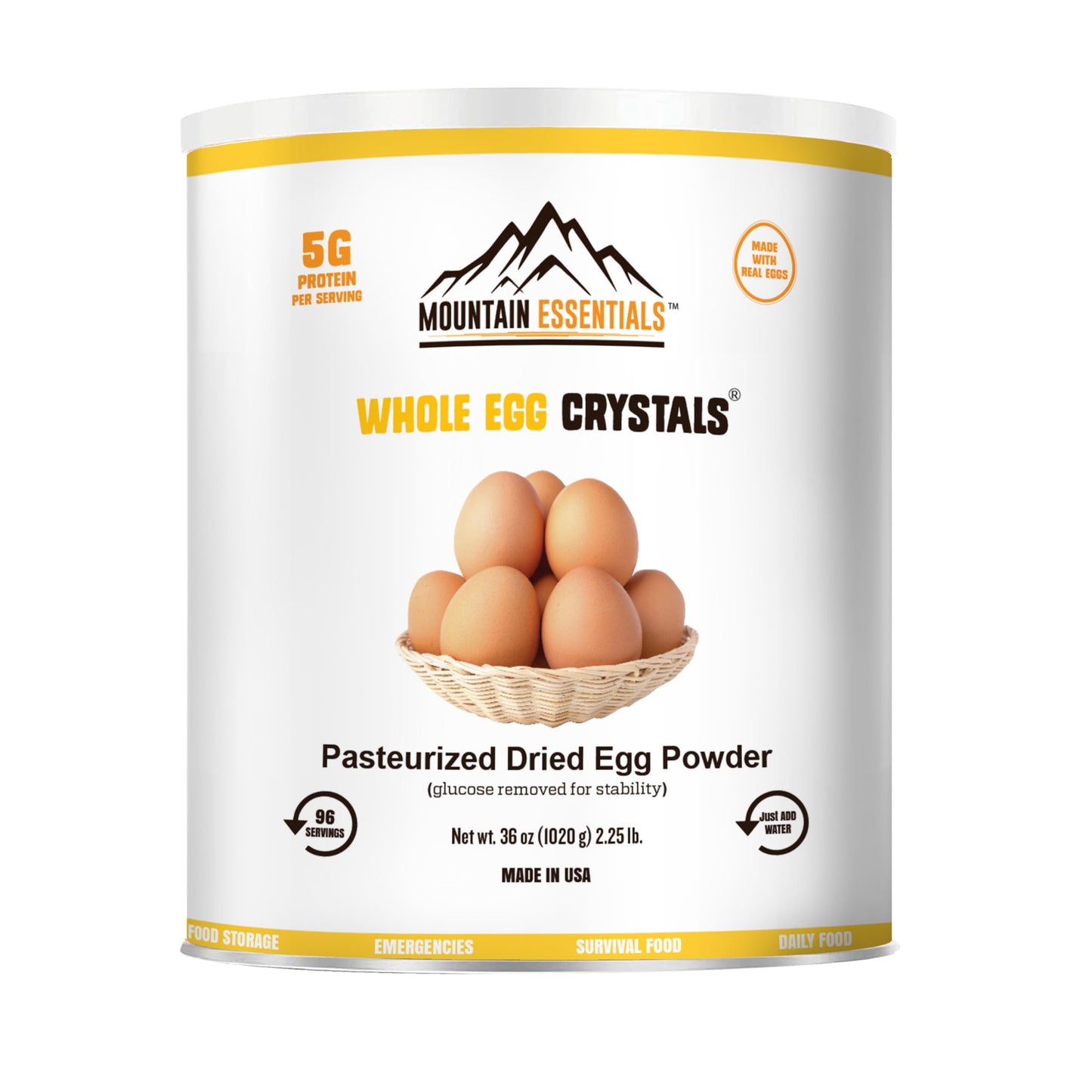 MOUNTAIN ESSENTIALS Dehydrated Whole Powdered Egg Crystals | All-Natural | Long Term Storage | 2.25 Lb Can