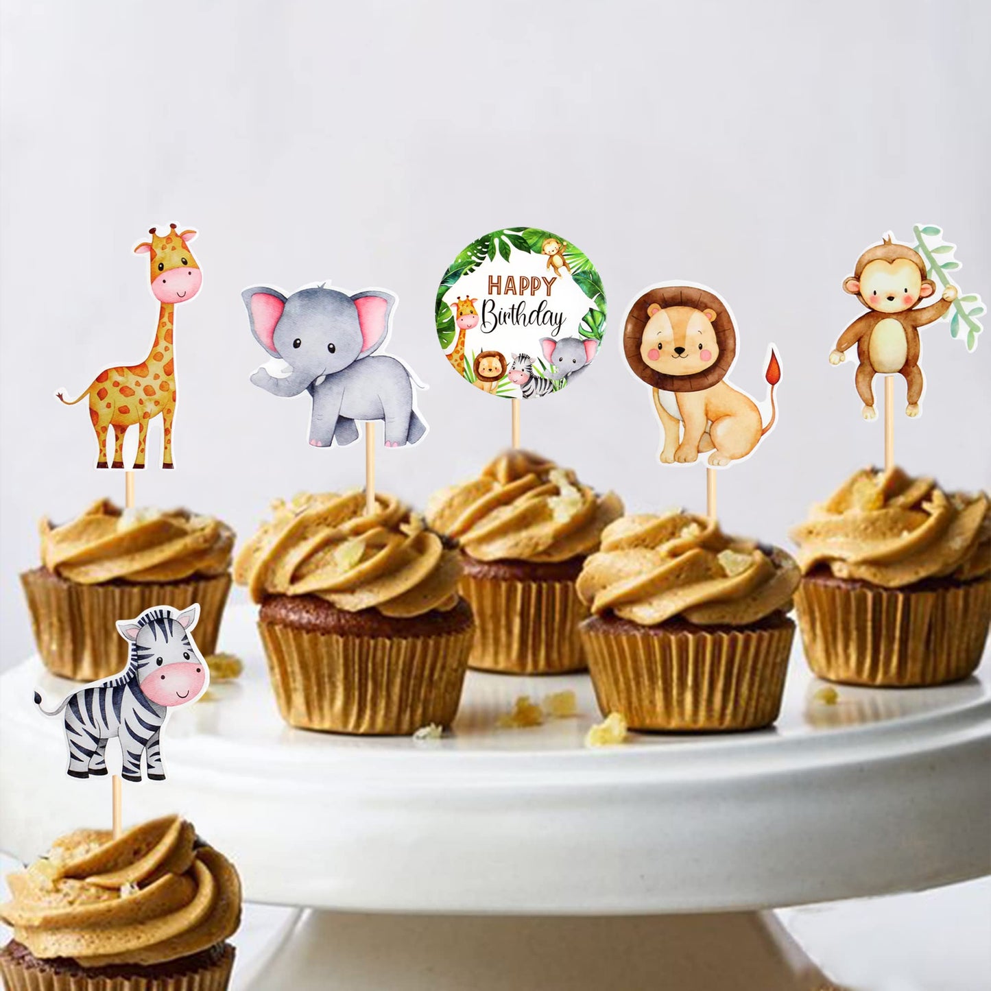Cyodoos 24Pcs Jungle Safari Animal Theme Cupcake Toppers Dessert Muffin Cake Picks Cake Decoration For Jungle Safari Themed Part