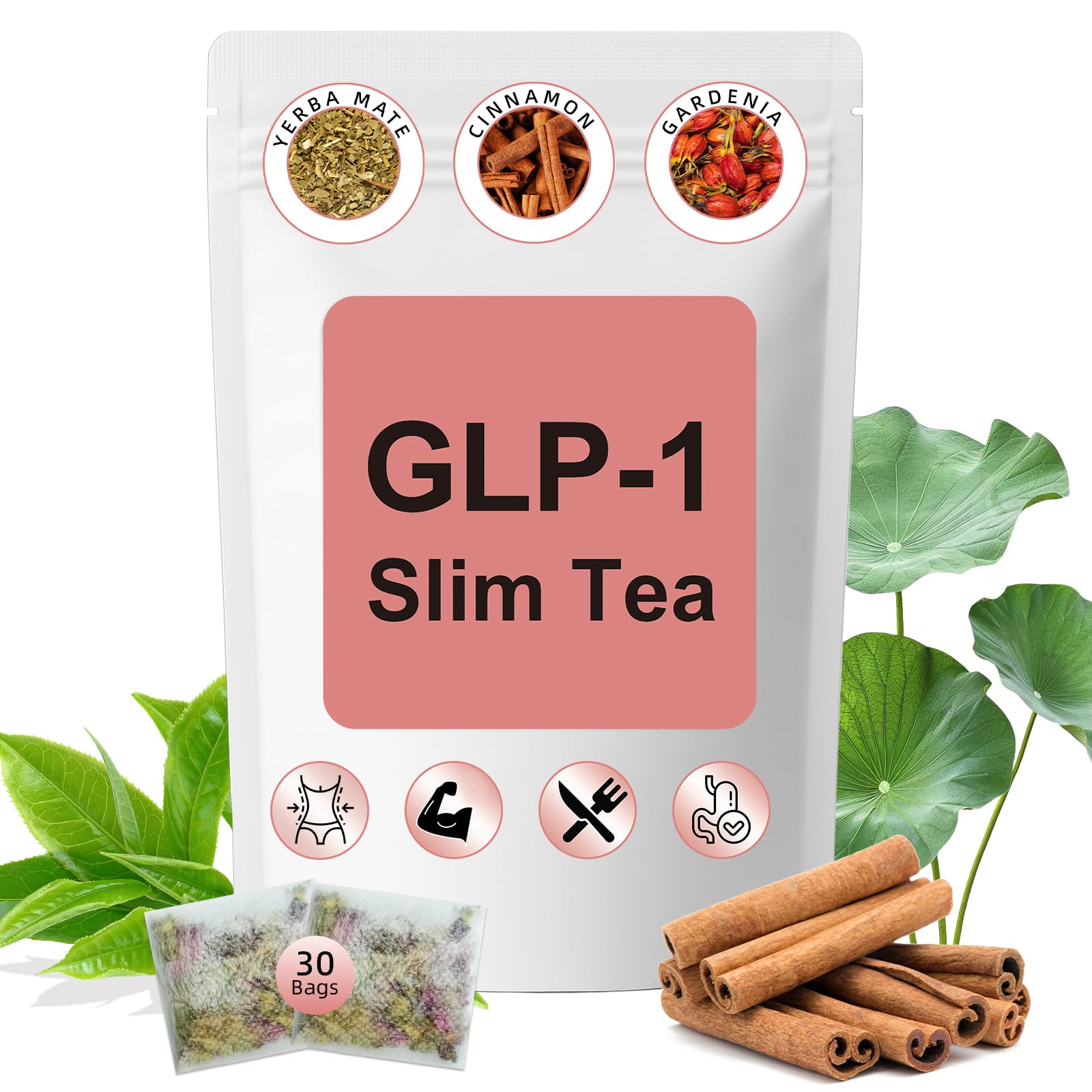 GLP-1 Detox Tea 7 Carefully Selected Plant-Based Ingredients to Complement Balanced Eating Habits Yerba Mate  Cinnamon  Gardenia & More  No Sugar or Artificial Additives-30Tea Bags (1 Pack)