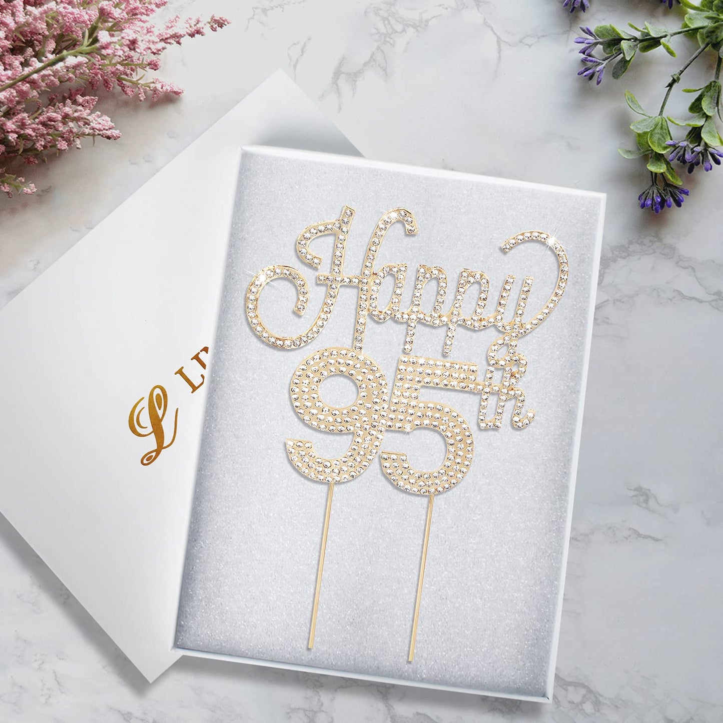 Lingteer Happy 95Th Birthday Gold Rhinestone Cake Topper - Cheers To 95Th Birthday 95 Years Old Anniversary Party Cake Centerpie