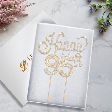 Lingteer Happy 95Th Birthday Gold Rhinestone Cake Topper - Cheers To 95Th Birthday 95 Years Old Anniversary Party Cake Centerpie