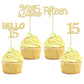 Gyufise 24Pcs Gold Glitter 15Th Birthday Cupcake Toppers Mis Quince 15 Cake Toppers Hello 15 Fifteen Cupcake Picks For 15Th Birt
