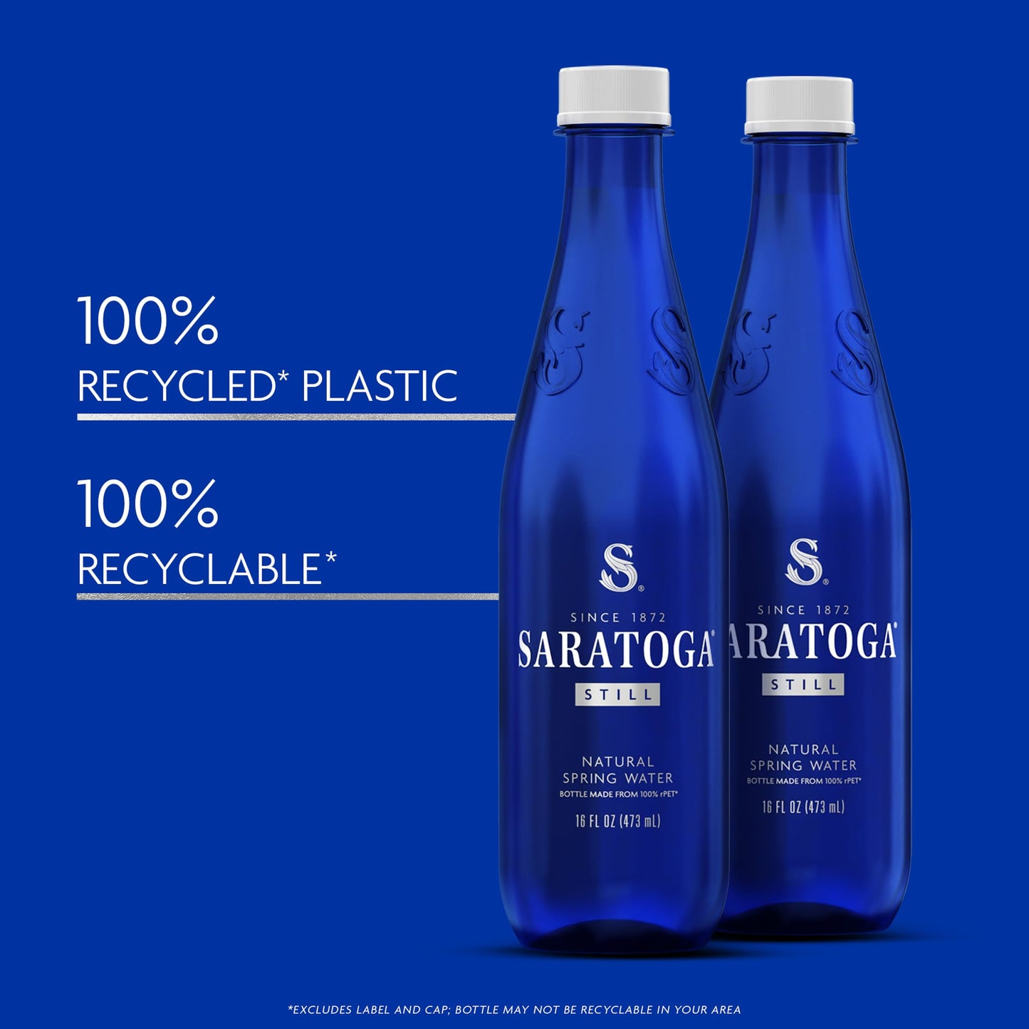 Saratoga Spring Water Bottles, 18 Pack - Still Bottled Water - Recycled PET Plastic Bottles - 16 Fl Oz