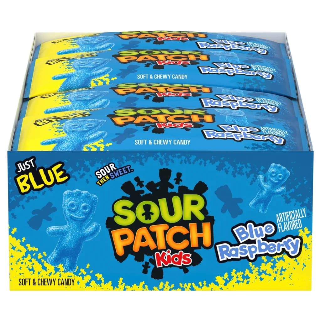 Sour Patch Kids Blue Raspberry Candy, Soft & Chewy Gummies, Sour Then Sweet, 2 oz Individual Bags, Bulk Pack (24 Count), Party S