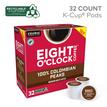 Eight O'Clock Coffee Colombian Peaks Single-Serve Keurig K-Cup Pods, Medium Roast Coffee Pods, 32 Count