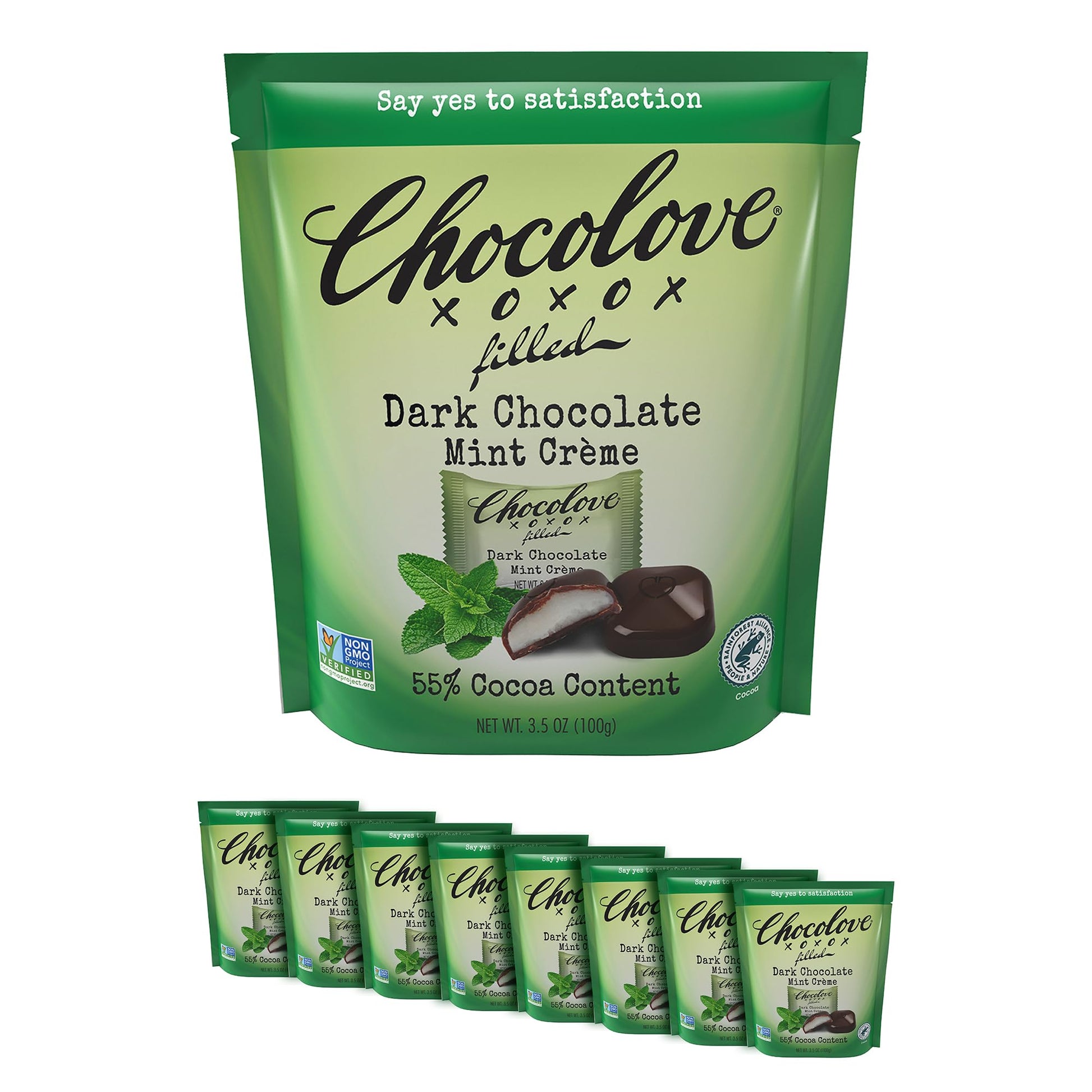 Chocolove Mint Crme Chocolate Bites | 55% Cocoa | Refreshing Mint Filling | Crafted With Top-Grade Belgian Dark Chocolate | Non-Gmo  & Gluten-Free  3.5 Oz Pack (8 Pack)