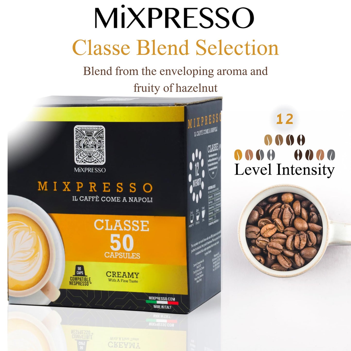 Mixpresso Espresso compact pieces Compatible with Nespresso, Medium Roast 80% Arabica, 50 Count, C1CLA50, Coffee Color