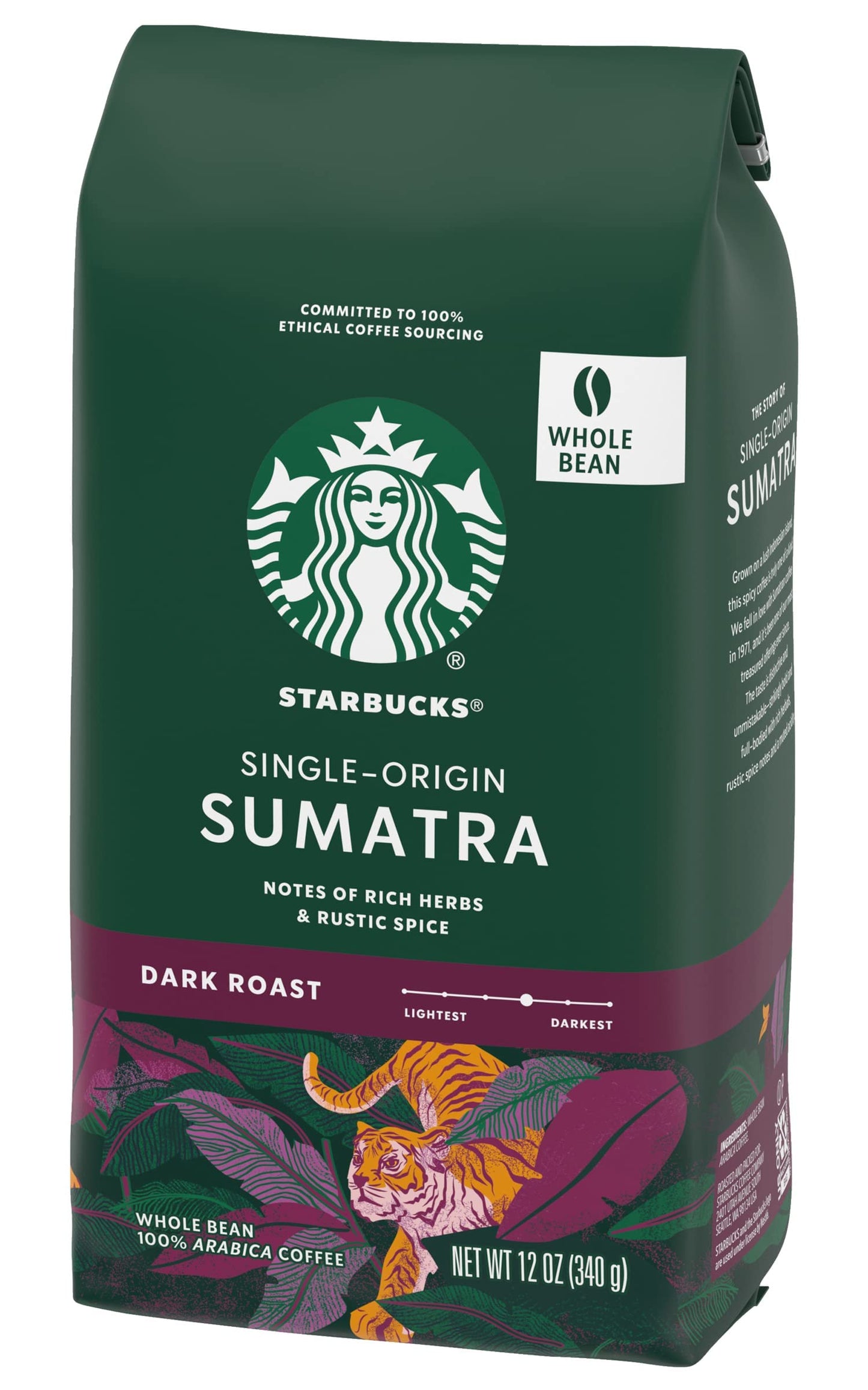 Starbucks Sumatra Coffee, Whole Bean, 12-Ounce Bags (Pack Of 3)