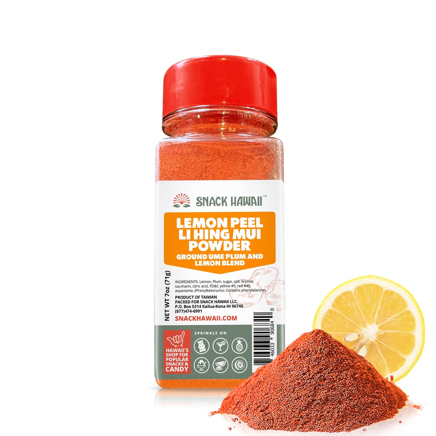 Authentic Lemon Peel Li Hing Mui Powder - Sweet, Sour & Salty Dried Plum Powder, Red Dye-Free, Mess-Free Shaker Bottle - Perfect