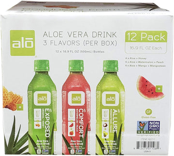 Alo Aloe Vera Drink 12 Pack Variety (Original + Honey, Watermelon + Peach, Mangosteen + Mango) 16.9 Oz Bottles