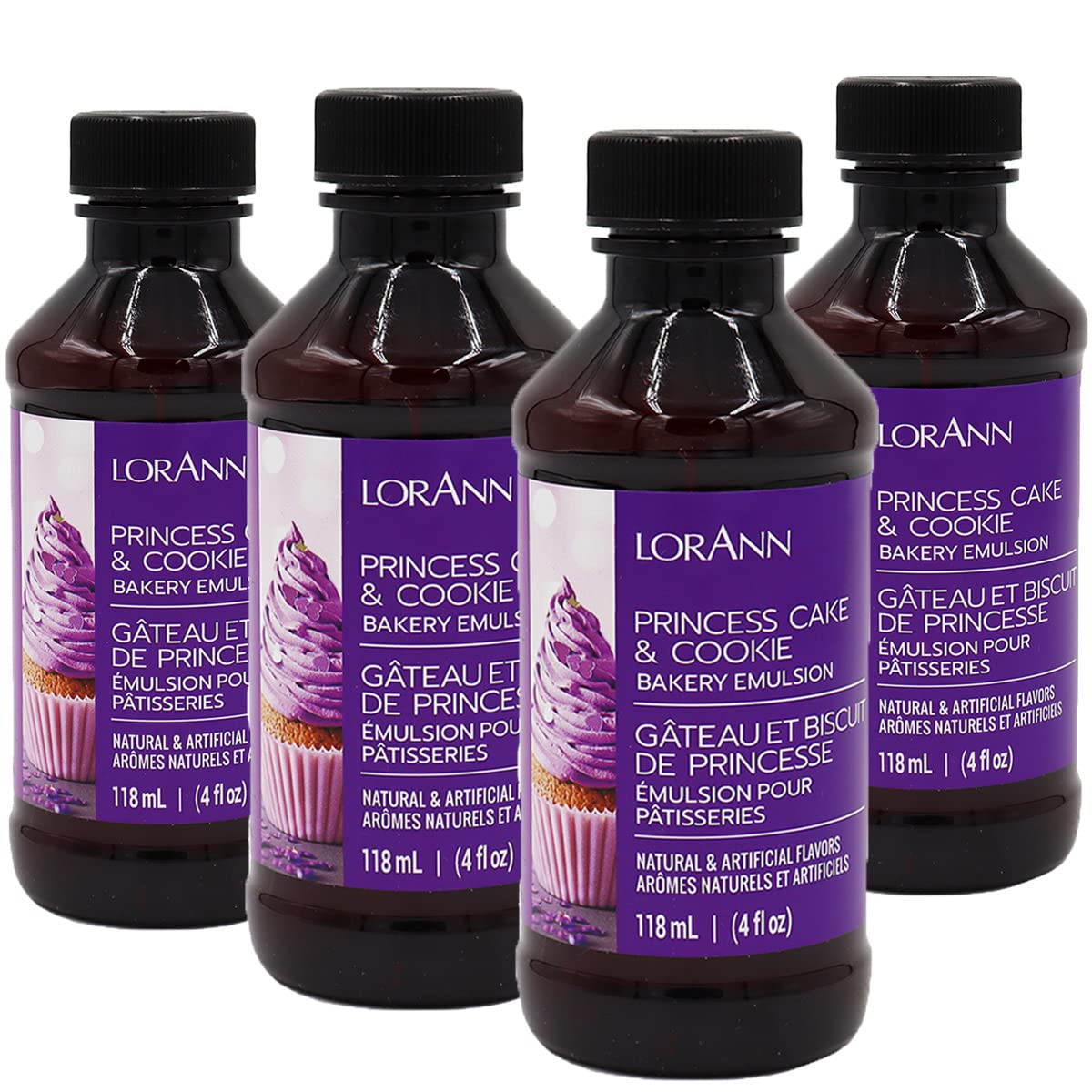 LorAnn Oils Bakery Emulsion, Princess Cake Flavor, 4 Fl Oz (Pack of 4), Gluten-Free, Keto-Friendly, Model 0756