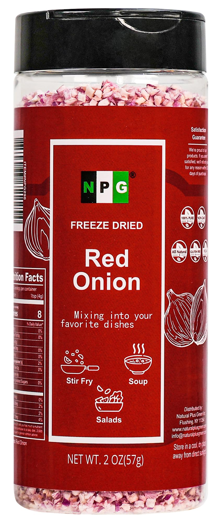 NPG Freeze-Dried Red Onion 2 Oz, Chopped & Diced Dehydrated Onion, Non-GMO, No Additives, Sweet & Crunchy, Ready to Use for Cook