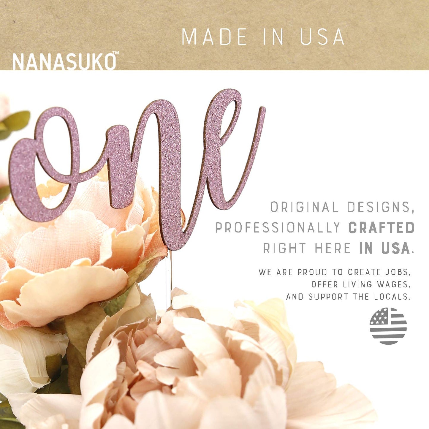 Nanasuko 1St Birthday Cake Topper - One - Double Sided Baby Pink Glitter - Premium Quality Made In Usa