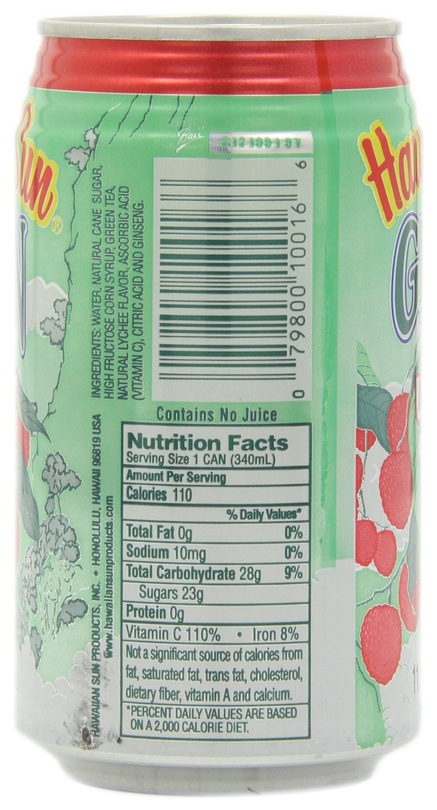 Hawaiian Sun Green Tea Lychee With Ginseng, 11.5-Ounce Cans (Pack Of 24)