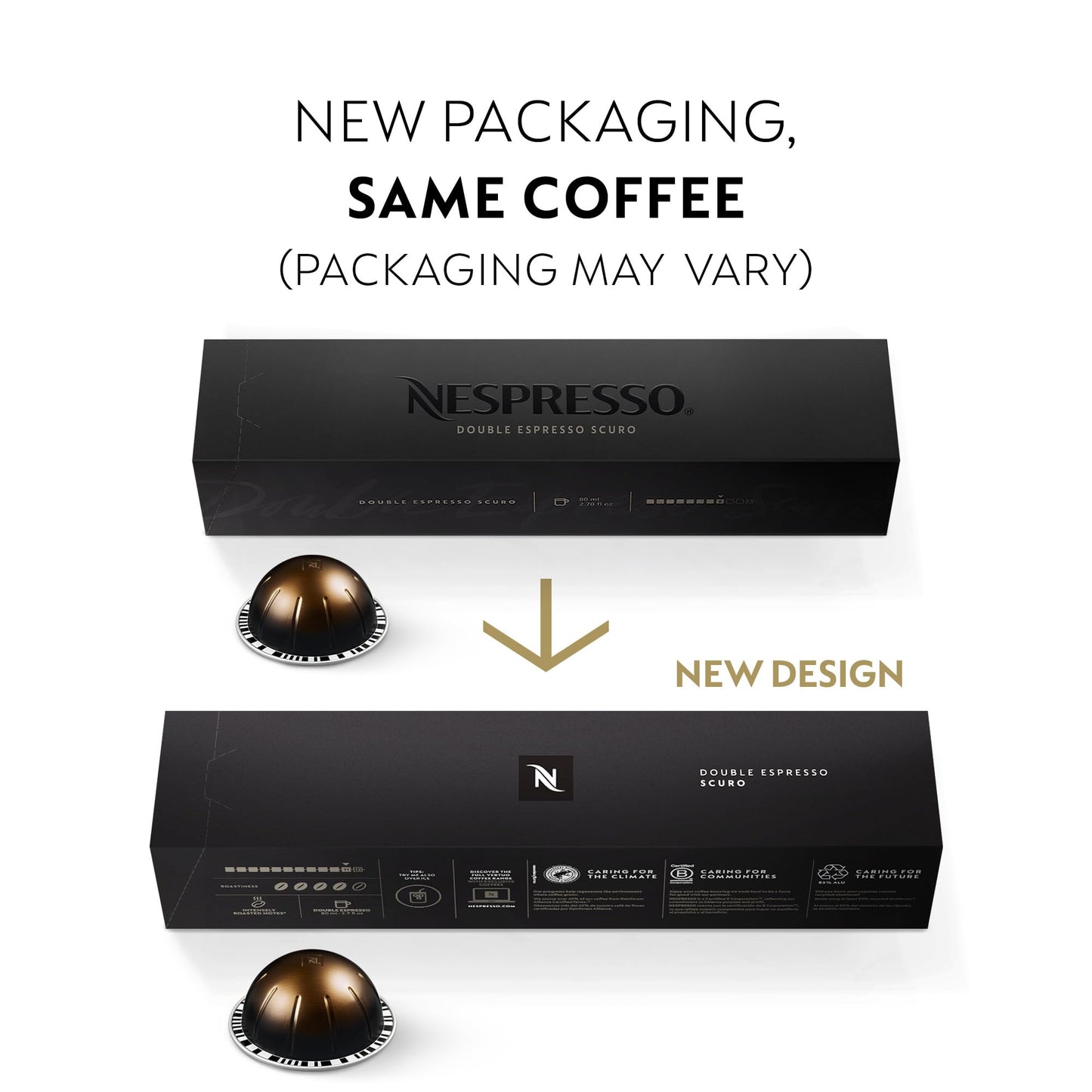 Nespresso compact pieces Vertuo Double Espresso Scuro 30-Count Coffee Pods, Dark Roast Espresso, Model 107546