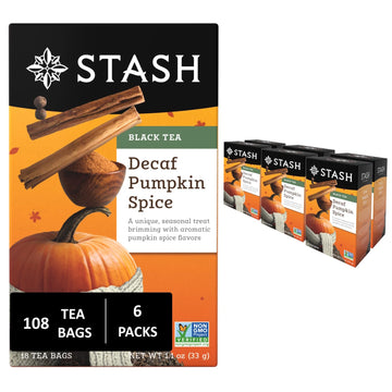 Stash Tea Decaf Pumpkin Spice Black Tea - Decaf  Non-GMO Project Verified enhanced Tea with No Artificial Ingredients  18 Count (Pack of 6) - 108 Bags Total