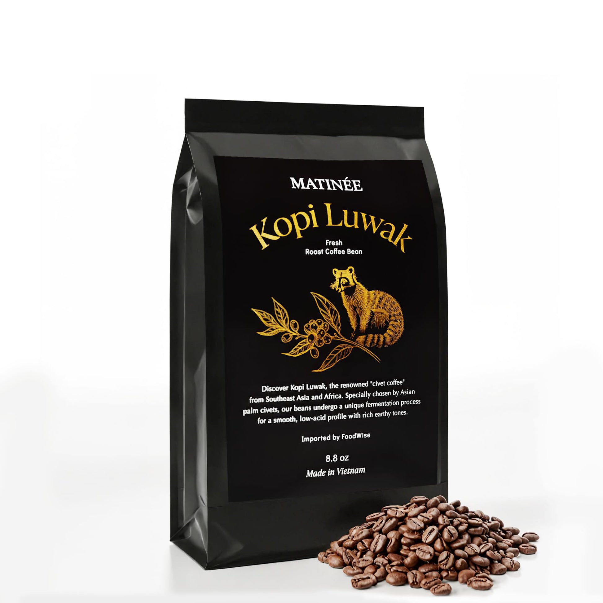 MATIN  E Wild Kopi Luwak Coffee Beans, Medium Roast, Whole Bean Beans, Civet Coffee - Sustainably Sourced From Vietnam, 8.8oz / 