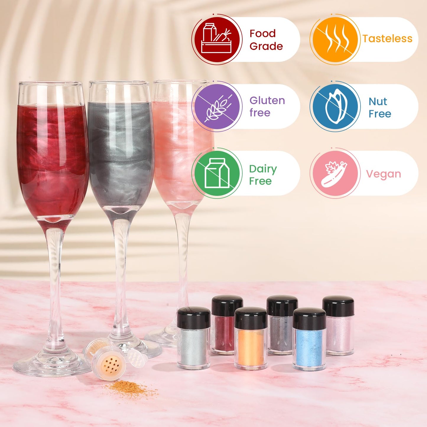 Edible Glitter Set - 8 Colors X 4G Food Grade Edible Glitter For Cocktails,Luster Dust Edible For Drinks, Cake, Fondant, Strawbe