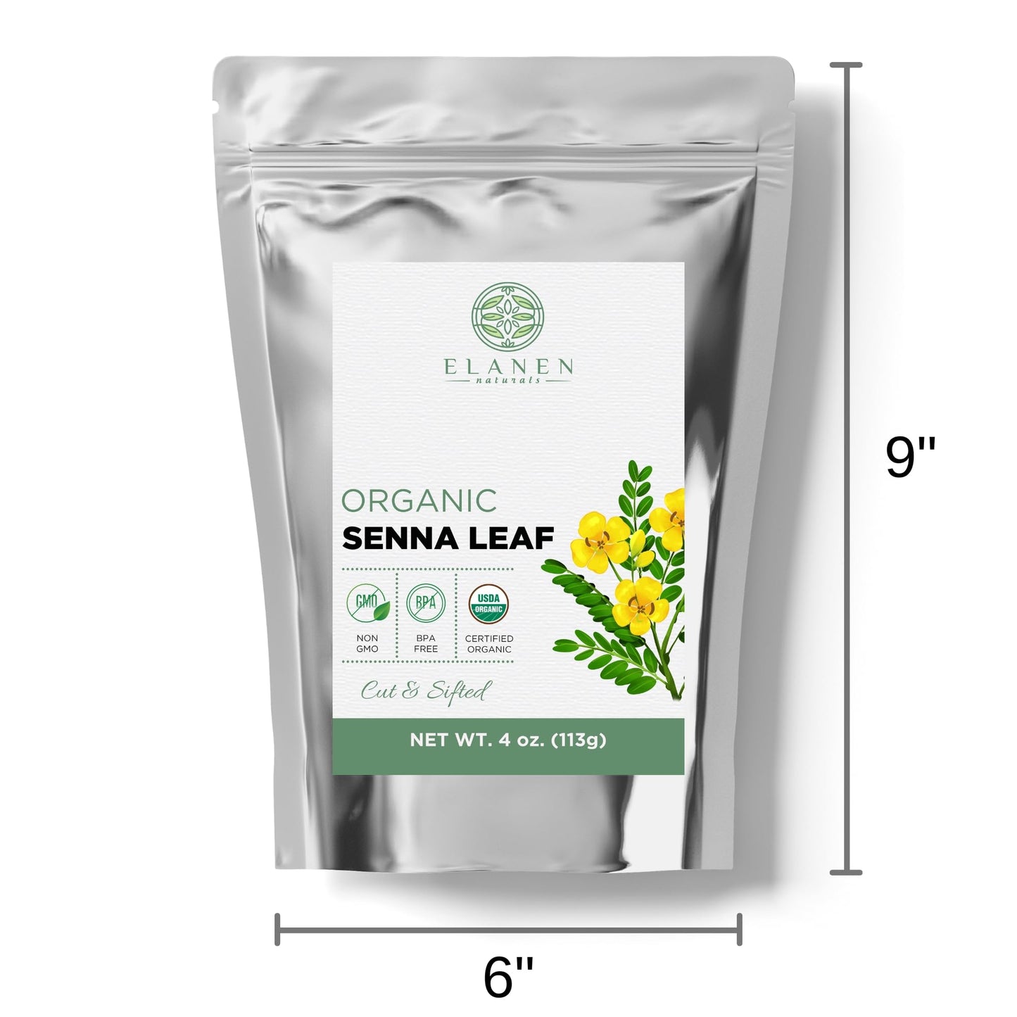 Elanen Naturals Organic Senna Leaf 4 Oz. (113G), Usda Certified Organic Senna Tea Leaves Organic, Senna Herb, Senna Alexandrina,